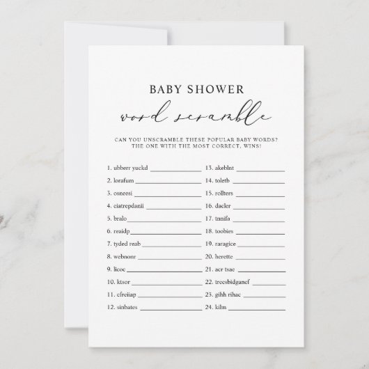 EVELYN単語スクランブル赤ちゃんシャワーゲームカード 招待状 (正面)