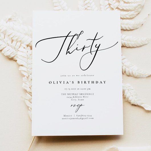 EVELYN エレガントなカリグラフィー スクリプト 30歳の誕生日 招待状
