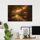 Evening at Ease | Lake Cabin Art | Poster ポスター (ホームオフィス)