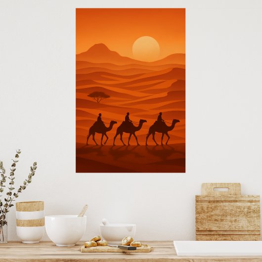 "Evening Caravan | Desert Silhouette Wall Art ポスター (キッチン)