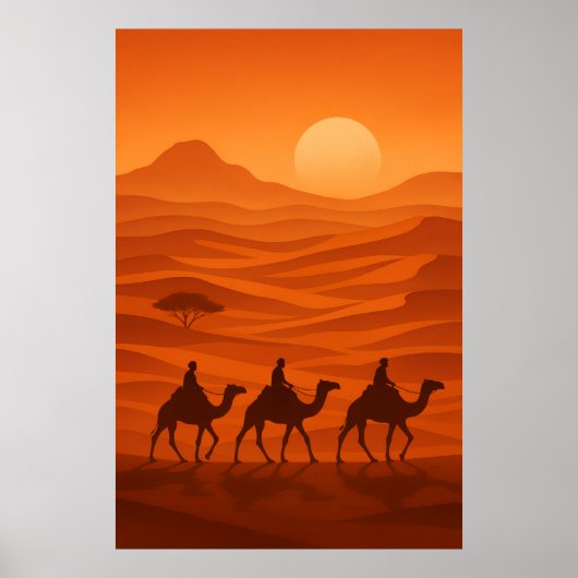 "Evening Caravan | Desert Silhouette Wall Art ポスター (正面)