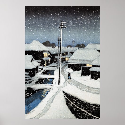 Evening Snow at Terajima Village Hasui Kawase  ポスター (正面)