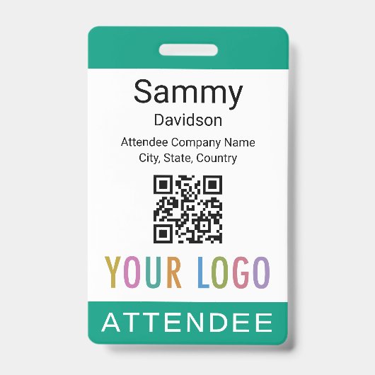 Event Attendee Badge QR Code Logo Emerald Green バッジ (正面)