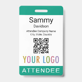 Event Attendee Badge QR Code Logo Emerald Green バッジ