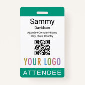 Event Attendee Badge QR Code Logo Emerald Green バッジ (正面)