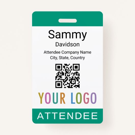 Event Attendee Badge QR Code Logo Emerald Green バッジ (正面)