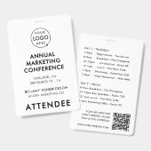 Event Badge 4x6 | Conference Schedule QR Code Pass バッジ (正面＆裏面)