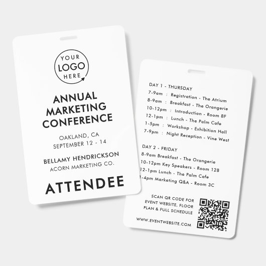 Event Badge 4x6 | Conference Schedule QR Code Pass バッジ (正面＆裏面)