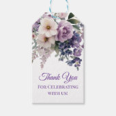 Event Guest Elegant Purple Floral Thank You ギフトタグ (正面)