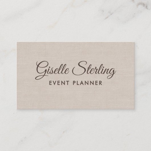 Event Planner Beige Linen Modern Elegant QR Code 名刺 (正面)