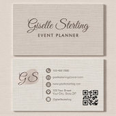 Event Planner Beige Linen Modern Elegant QR Code 名刺