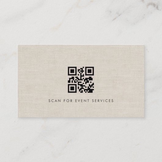 Event Planner Luxury Neutral Linen QR Code 名刺 (裏面)