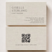 Event Planner Luxury Neutral Linen QR Code 名刺