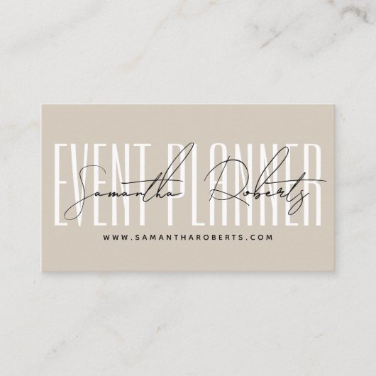 Event planner modern typography script beige 名刺 (正面)