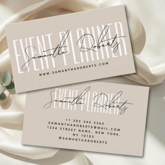 Event planner modern typography script beige 名刺