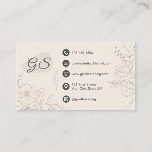 Event Planner Neutral Ivory Floral Elegant 名刺 (裏面)