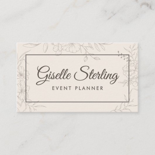 Event Planner Neutral Ivory Floral Elegant 名刺 (正面)