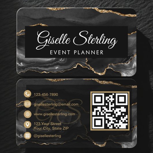 Event Planner QR Code Black Gold 名刺