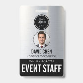 Event Staff ID Badge - Metallic Silver Black バッジ (正面)