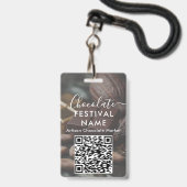 Event Staff Photo Qr Code Chocolate Festival Name バッジ (裏面（ネックストラップ付）)