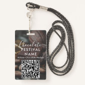 Event Staff Photo Qr Code Chocolate Festival Name バッジ (裏面ランヤード)