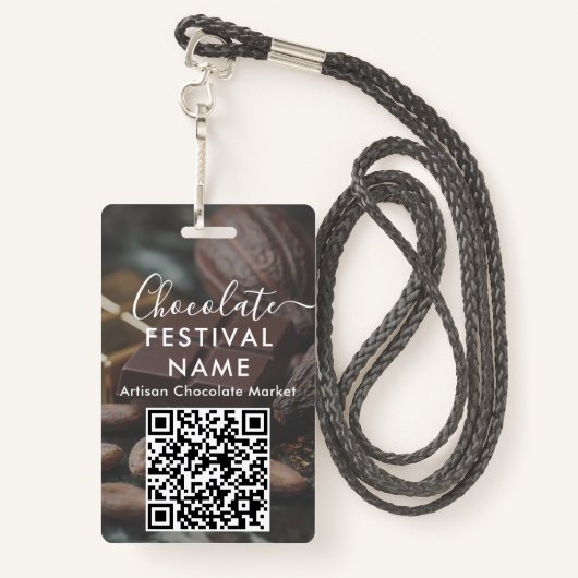 Event Staff Photo Qr Code Chocolate Festival Name バッジ (裏面ランヤード)