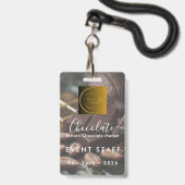 Event Staff Photo Qr Code Logo Chocolate Festival バッジ (正面（ネックストラップ付）)