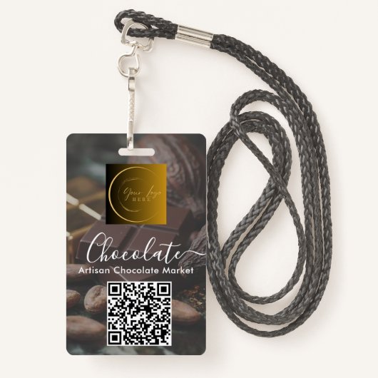 Event Staff Photo Qr Code Logo Chocolate Festival バッジ (裏面ランヤード)
