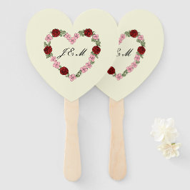Éventail crème avec un cœur rose et rouge Lot  10 ハンドファン