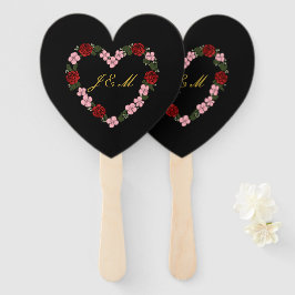 Éventail noir avec un cœur rose et rouge, lot 10 ハンドファン