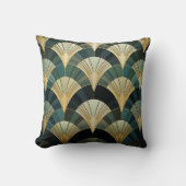 Eventails Art Déco - Or sur Émeraude クッション (正面)
