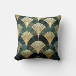 Eventails Art Déco - Or sur Émeraude クッション