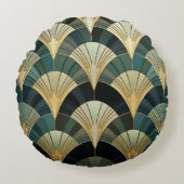 Eventails Art Déco - Or sur Émeraude ラウンドクッション (正面)