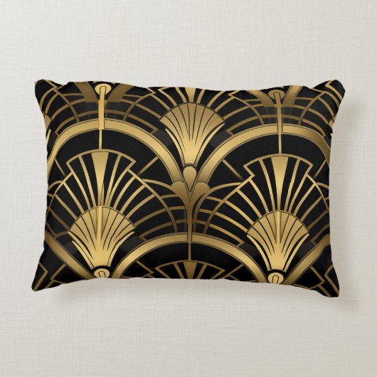Éventails Gatsby - Noir et Or Art Déco アクセントクッション (裏面)