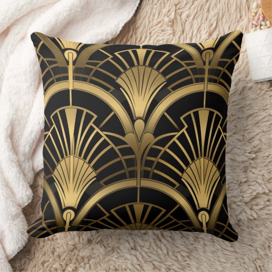 Éventails Gatsby - Noir et Or Art Déco クッション (ブランケット)