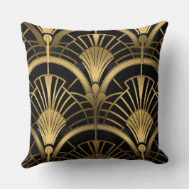 Éventails Gatsby - Noir et Or Art Déco クッション