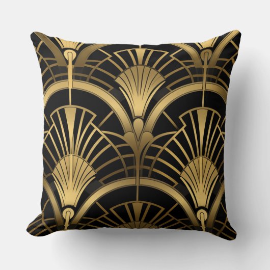 Éventails Gatsby - Noir et Or Art Déco クッション (正面)