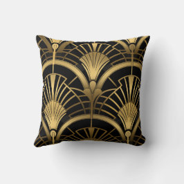 Éventails Gatsby - Noir et Or Art Déco クッション