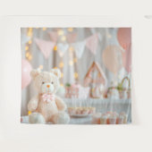 Events Pink Baby Shower Wall Backdrop Banner タペストリー (正面(横))
