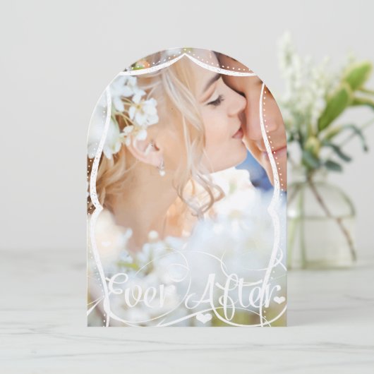 Ever Afterタイポグラフィの写真の結婚式の招待 招待状 (スタンド正面)