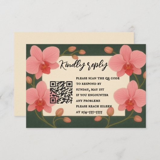 Ever After Orchid QR Code RSVP Card (正面/裏面)