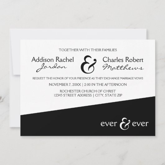 Ever & Ever ブラックアングル - ウェディング インビテーション (正面)