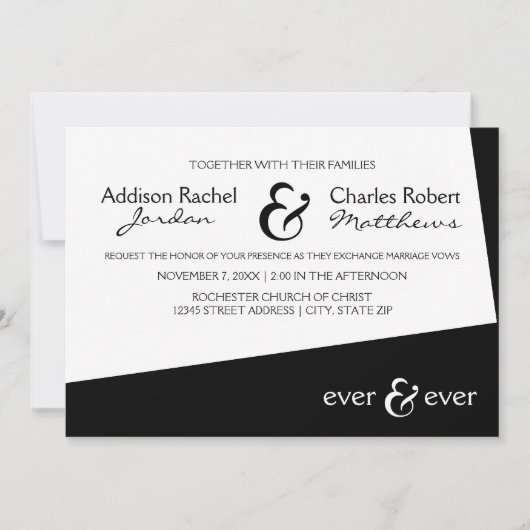 Ever & Ever ブラックアングル - ウェディング インビテーション (正面)