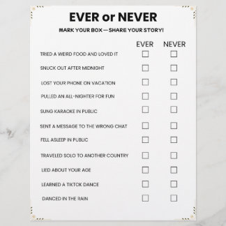 Ever or Never ゲーム - 印刷可能なアイスブレーカー レターヘッド