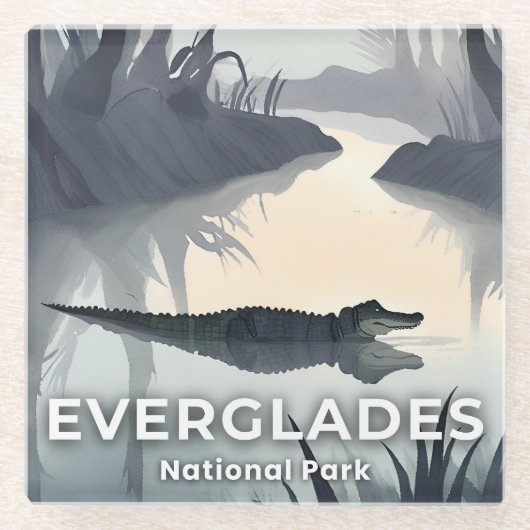 Everglades National Park | Watercolor Alligator ガラスコースター (正面)