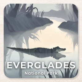 Everglades National Park | Watercolor Alligator スクエアペーパーコースター