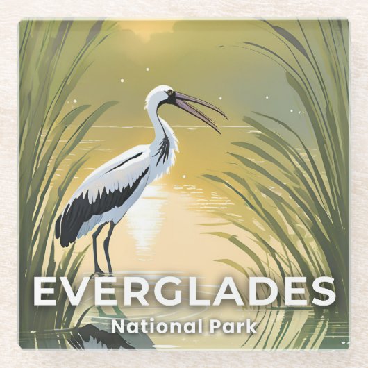Everglades National Park | Watercolor Stork ガラスコースター (正面)