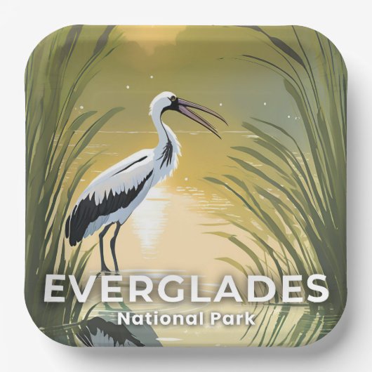 Everglades National Park | Watercolor Stork ペーパープレート (正面)