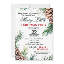 Evergreen and Pinecone Christmas Party Invitation