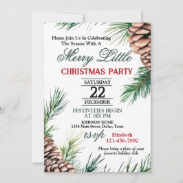 Evergreen and Pinecone Christmas Party Invitation 招待状
